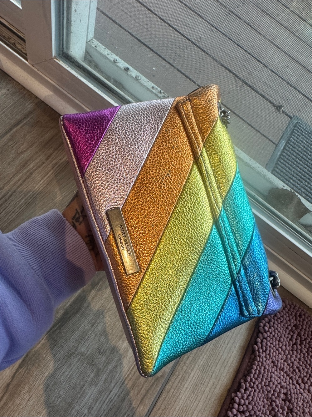 Kurt Geiger Rainbow Metallic Diagonal Stripe Shoulder Bag - Picture 12 of 17